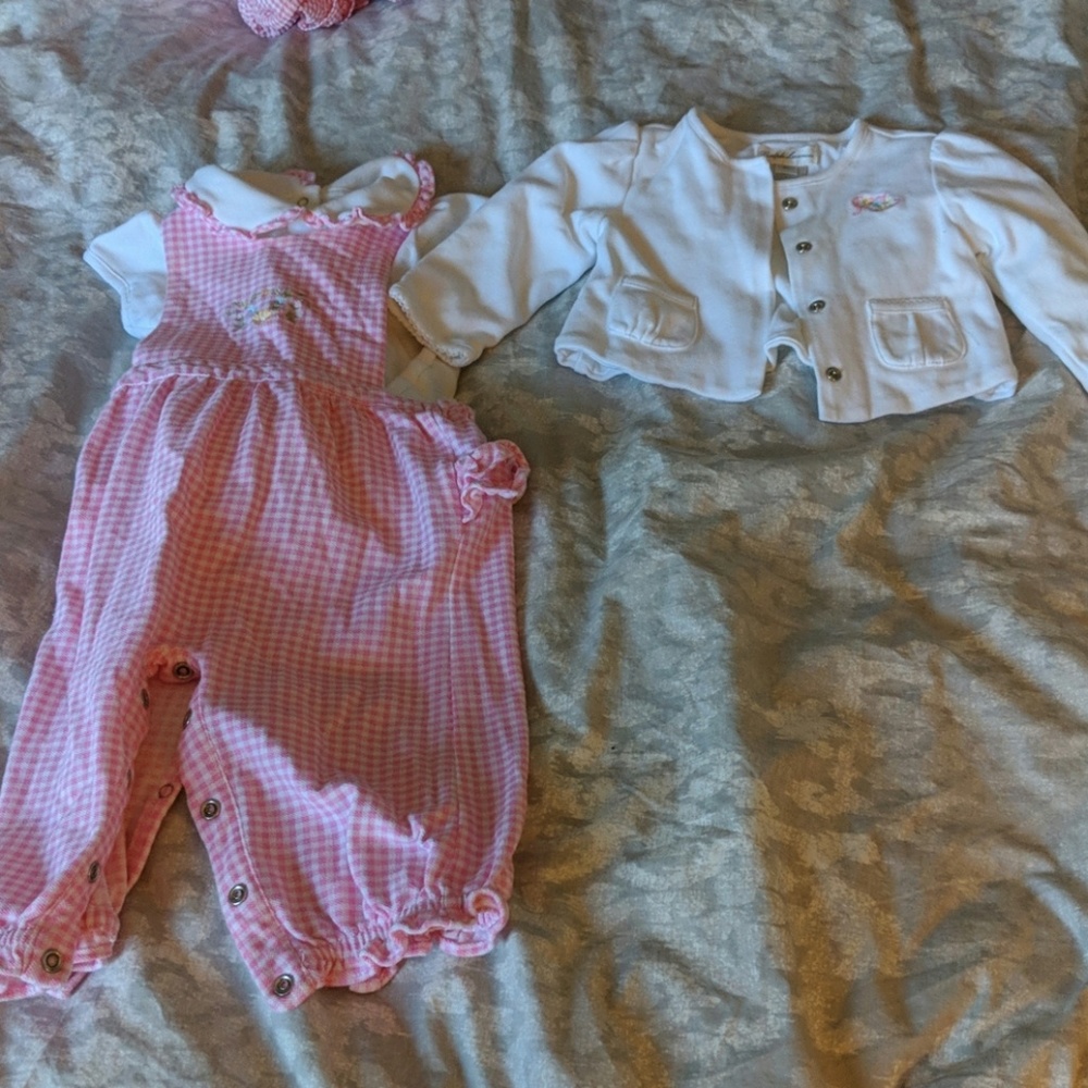 3 piece gingham overalls with ruffle detail